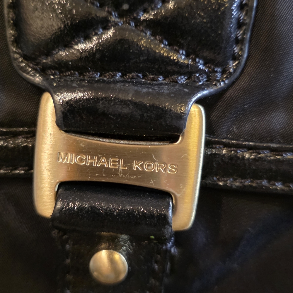 Michael Kors Men's Black Leather Strap Bag with Gold Hardware